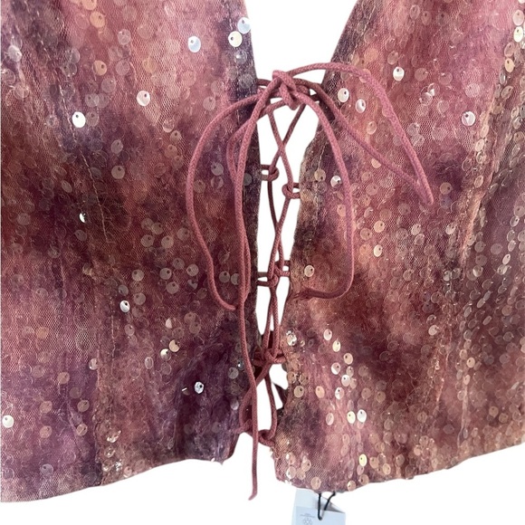 Nasty Gal Pink Sequin Lace-Up Tank Top - Picture 3 of 9